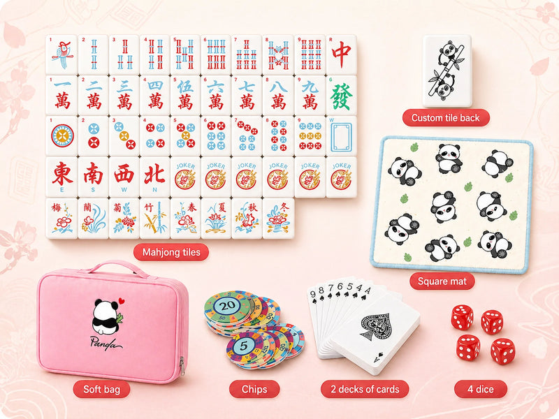 Full Mahjtopia American Mahjong set with tiles, mat, soft bag, chips, dice, and bonus playing cards